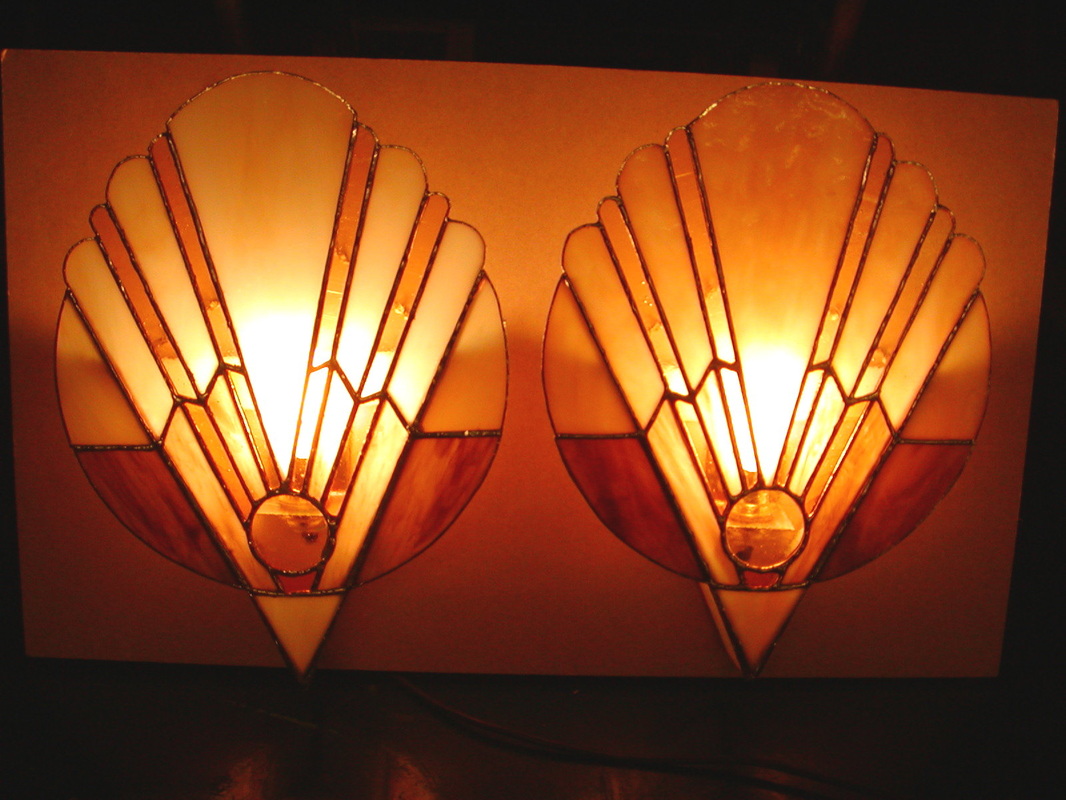 Art deco staihed glass wall lights